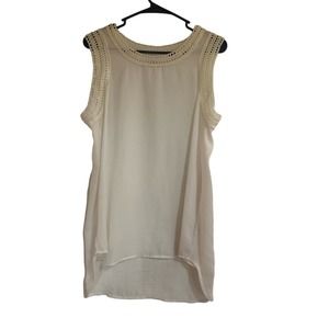 Cabi "Marissa" Crochet Trim Cream Sleeveless Tank Women's Size Medium